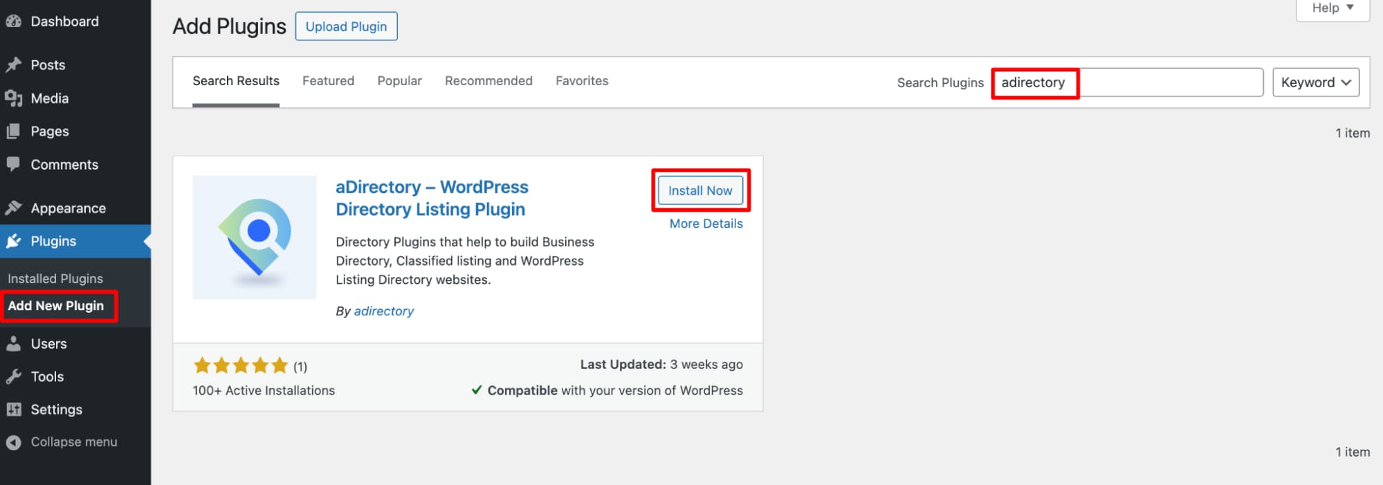 activate aDirectory plugin