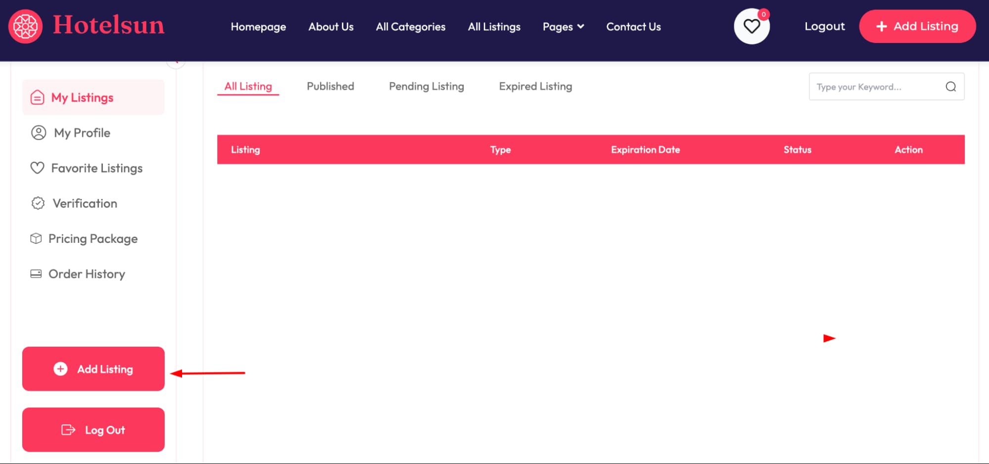 click on the Add Listing