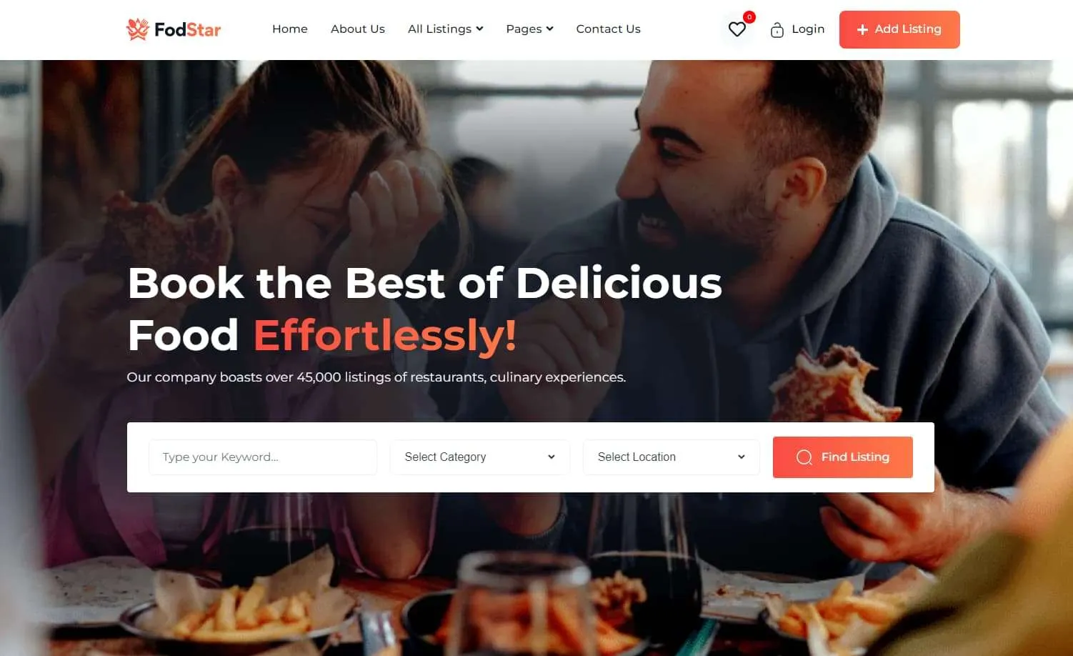 Fodstar - restaurant directory listing theme