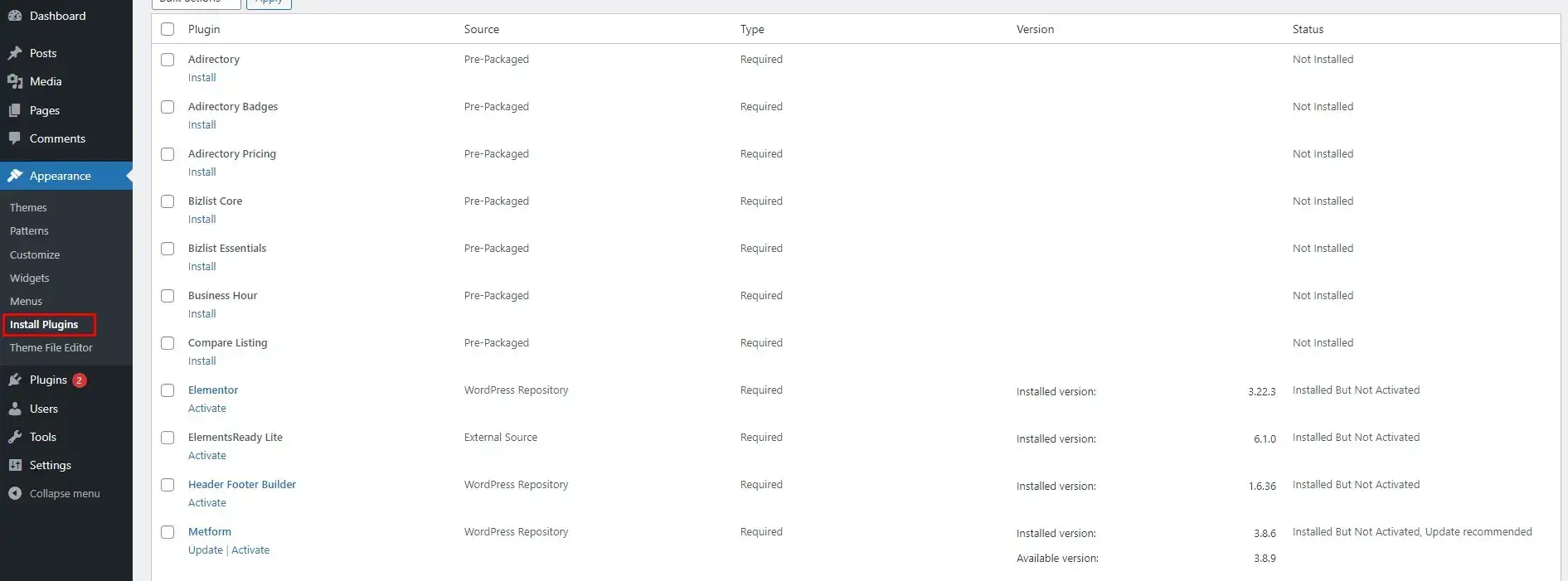 Theme & Plugin Installation - aDirectory